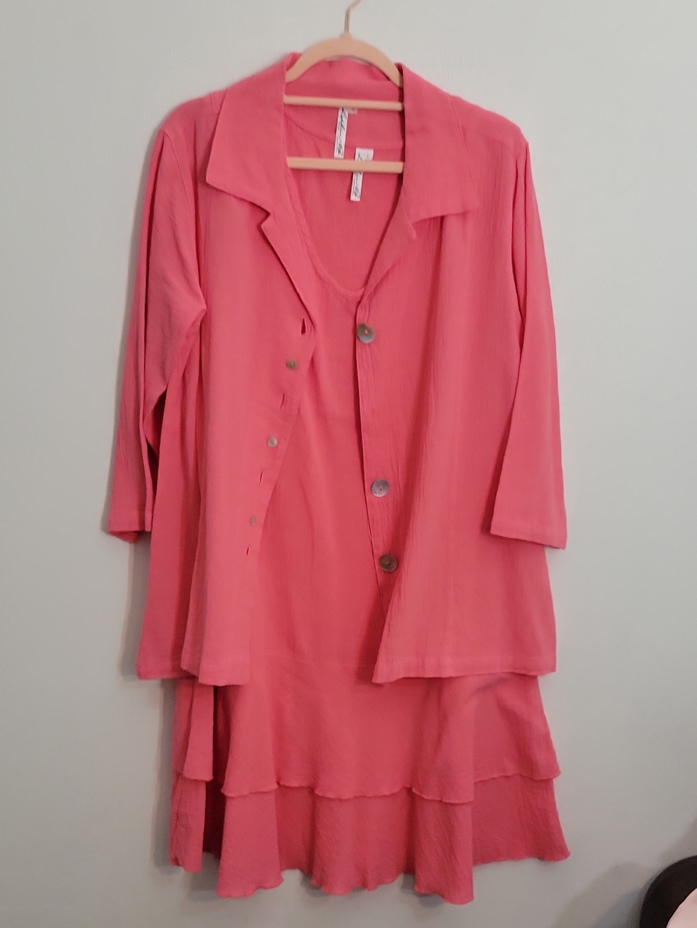 Lulu-B Coral Pink Button-Front Top and Dress Set